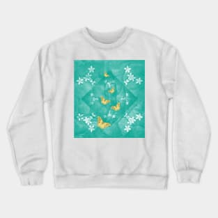 Gold butterflies and silver flowers on a textured teal mandala Crewneck Sweatshirt